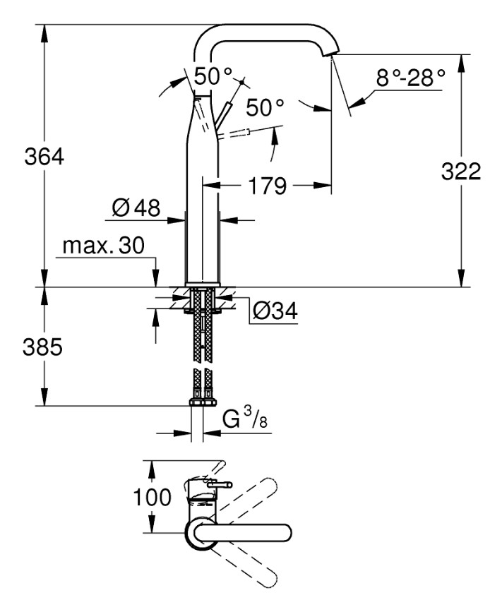 Змішувач для умивальника Essence New (32901001), Grohe - Зображення e78f6-3290-1.jpg
