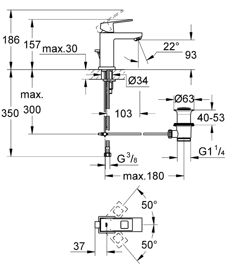 Змішувач для умивальника S-Size Eurocube (2312700E), Grohe - Зображення ebbf5-2312-1.jpg
