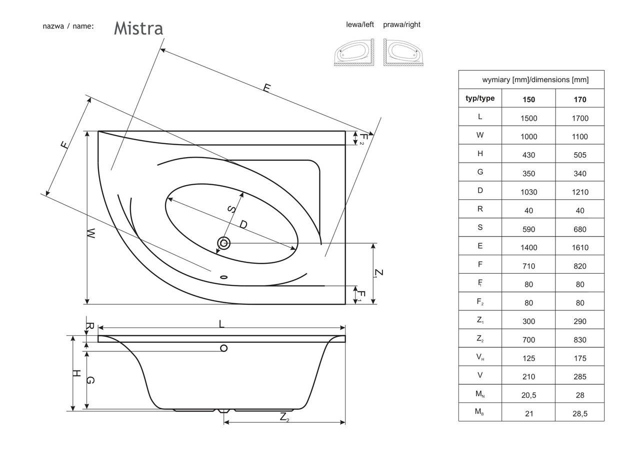 Ванна асиметрична ліва Mistra 170x110 L, RADAWAY WA1-07-170x110L  - Зображення mistra_--.jpg