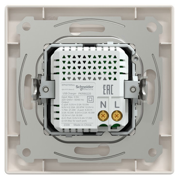 Подвійний зарядний пристрій USB, Asfora, тип A+C, 21 Вт, у комплекті, кремовий - Зображення shnider_EPH2700523_IOP-back_CL.jpg