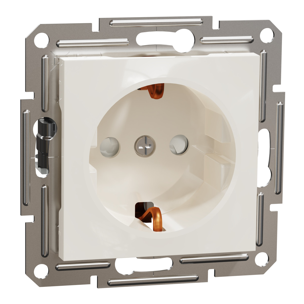 Розетка з заземленням та шторками, кремовий, Asfora, без рамки - Зображення