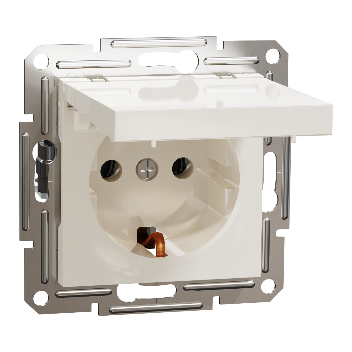 Розетка з заземленням та кришкою, кремовий, Asfora, без рамки - Зображення