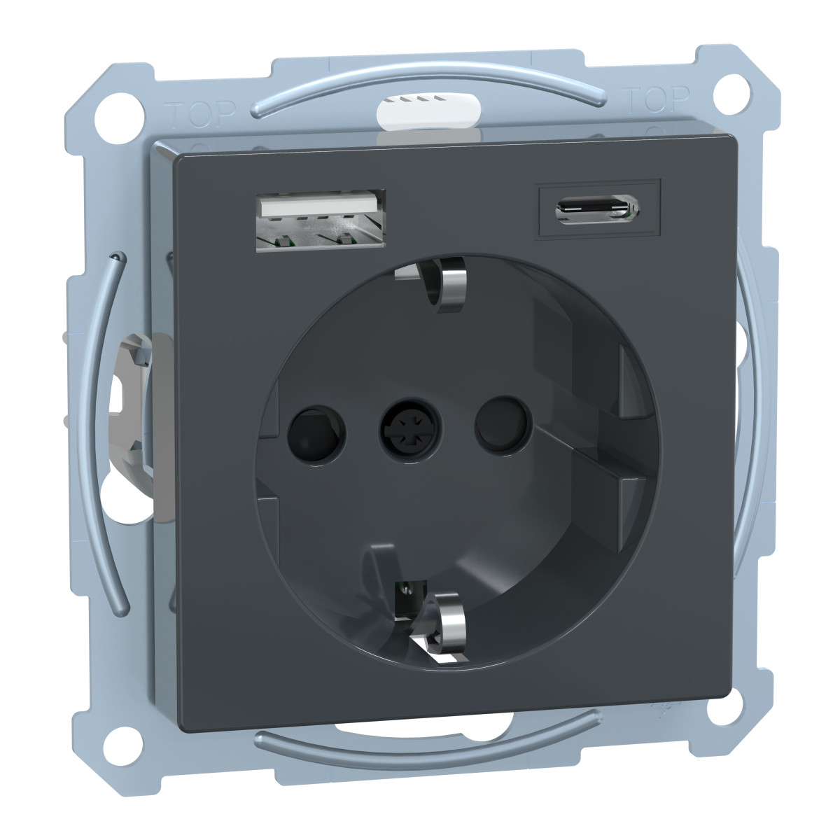 SM РОЗЕТКА 16 A + USB A+C 3 A, Антрацит - Зображення shnider_MEG2367-0414_IOP-def_CL.jpg