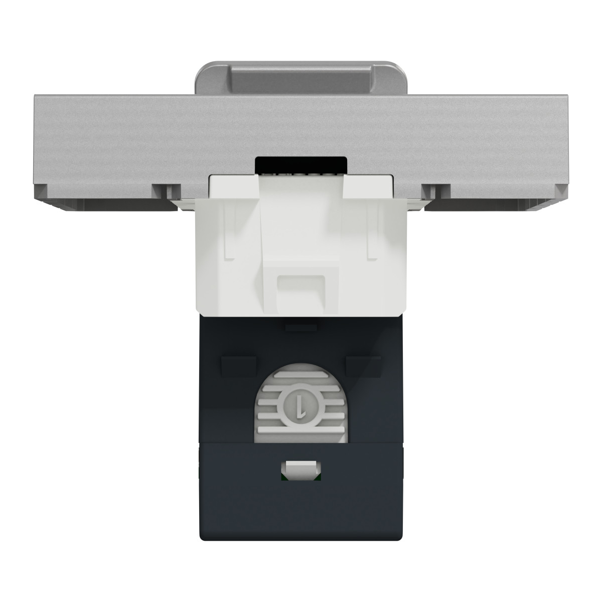 Розетка комп'ютерна RJ45, одинарна категорія 6 UTP, 2 модулі алюміній - Зображення shnider_NU341530_IOP-bottom_WD19.jpg