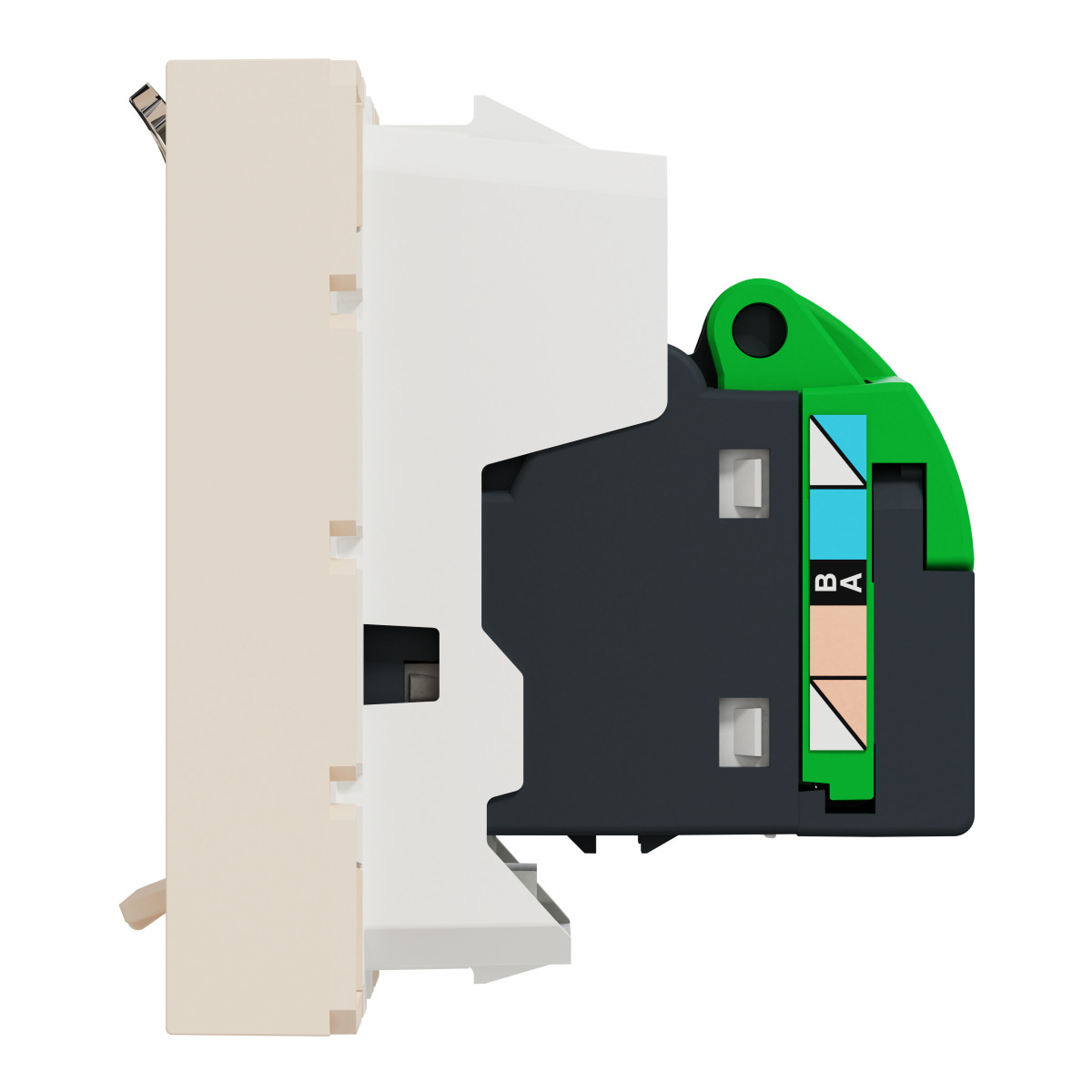 Розетка комп'ютерна RJ45, категорія 6 UTP, 2 модулі, бежева Unica New Studio - Зображення shnider_NU341544_IOP-R_CL.jpg