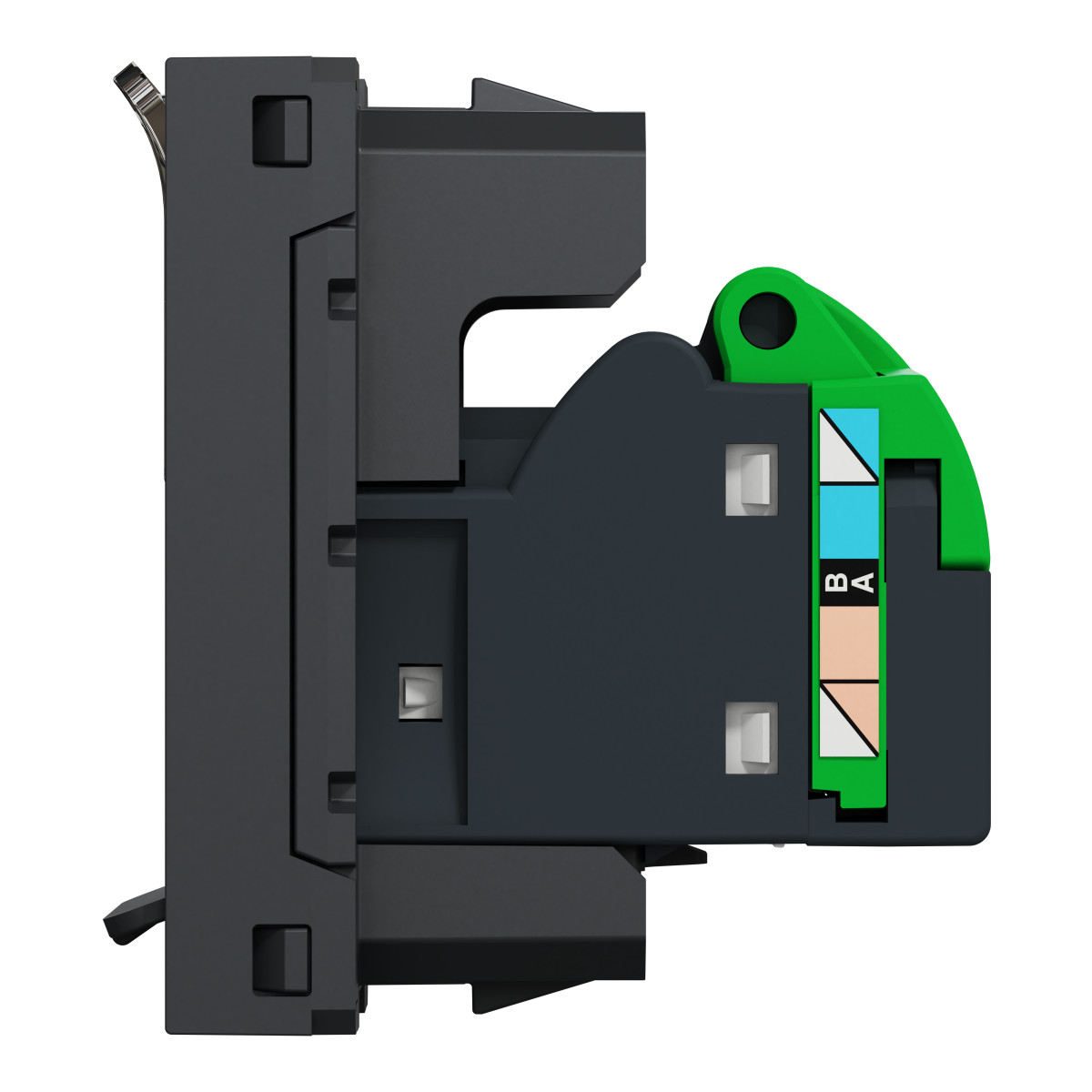 Розетка комп'ютерна RJ45, одинарна категорія 6 STP, 1 модуль антрацит - Зображення shnider_NU341654_IOP-right_WD19.jpg