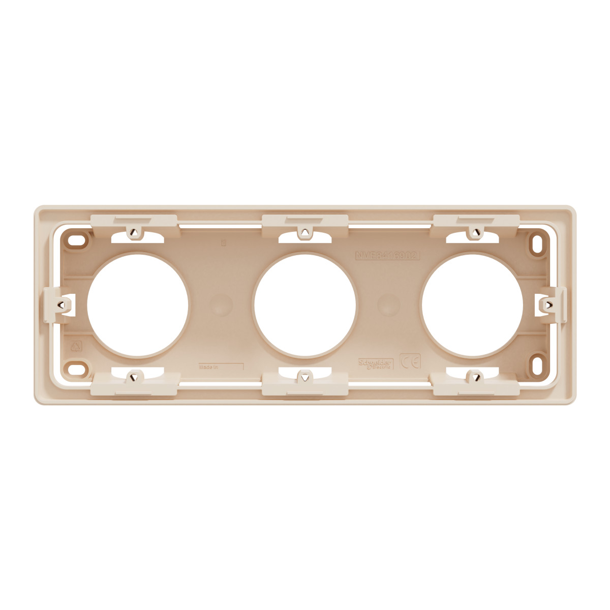 Коробка для відкритого монтажу 3-постова бежева Unica New Studio - Зображення shnider_NU800644_IOP-front_WD.jpg