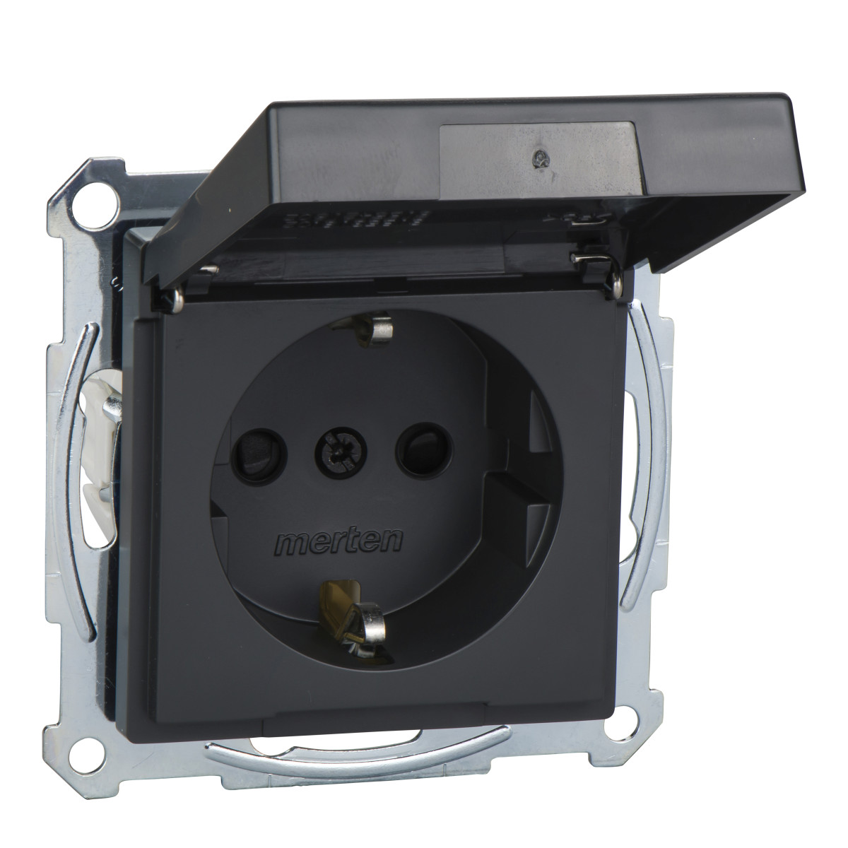 SМ РОЗЕТКА SCHUKO З КРИШКОЮ ІР44, АНТРАЦИТ - Зображення