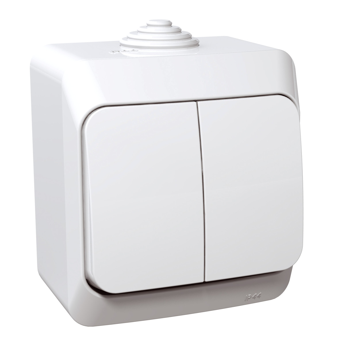 Вимикач 2-клавішний IP44 Cedar Plus, накладний монтаж, білий - Зображення
