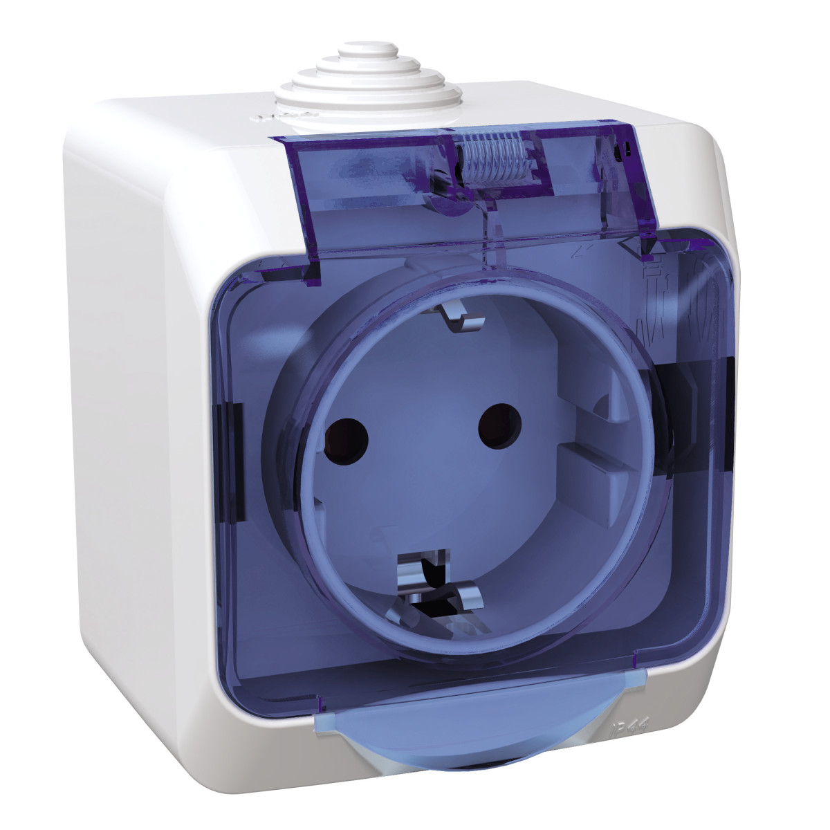 Розетка з заземленням та шторками IP44, з прозорою кришкою Cedar Plus, біла - Зображення