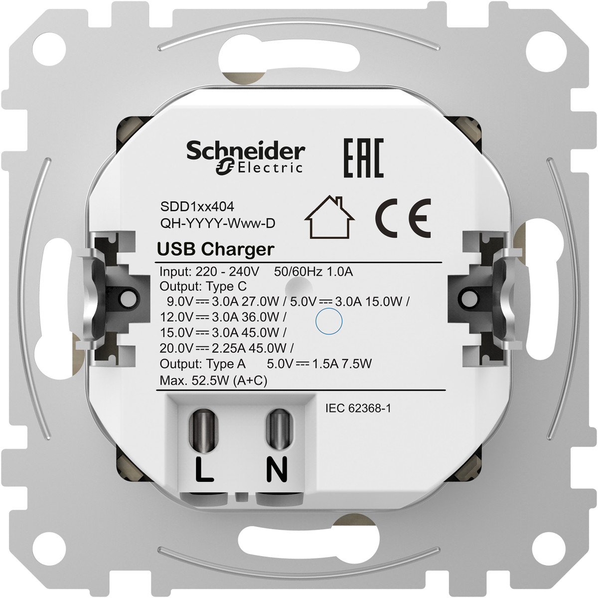 USB розетка A+C, 3 A, 45 Вт, Білий Sedna Design - Зображення shnider_SDD111404_IOP_Back_CL.jpg