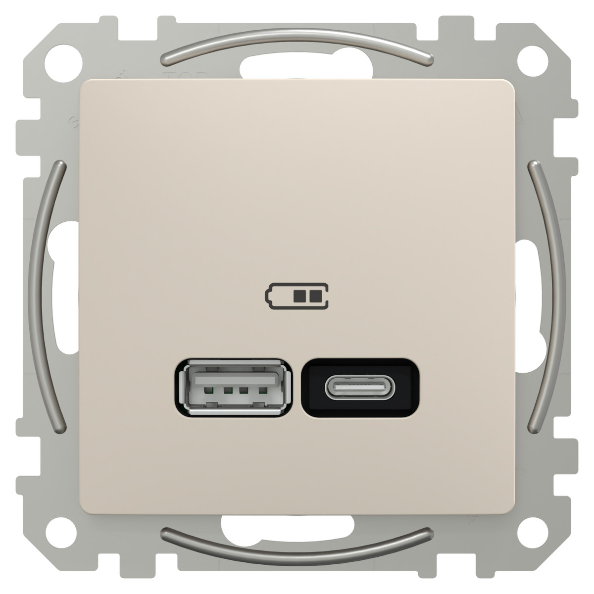 USB розетка, Sedna Design & Elements, тип A+C, 3 A, 21 Вт, бежевий - Зображення shnider_SDD112405_IOP-front_CL.jpg