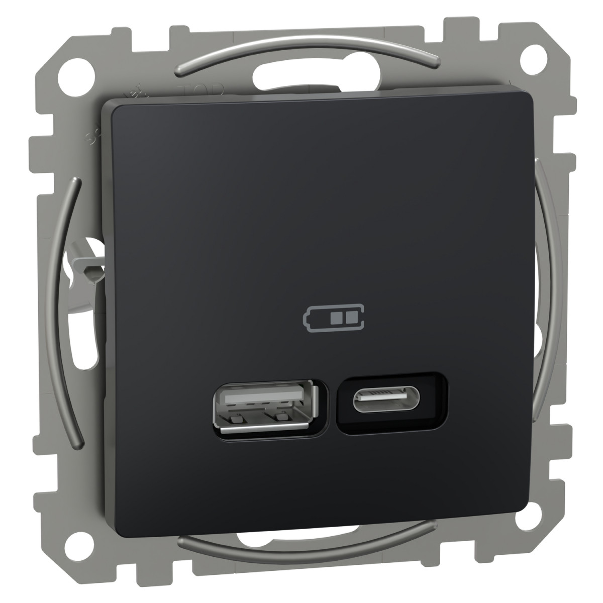 USB розетка, Sedna Design & Elements, тип A+C, 3 A, 21 Вт, чорний - Зображення