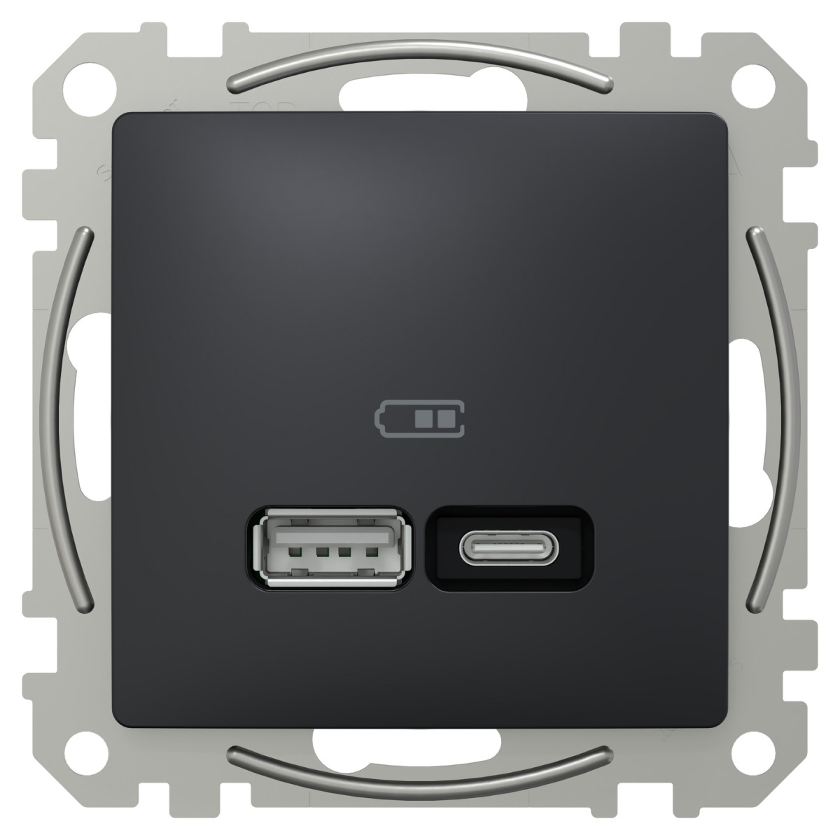 USB розетка, Sedna Design & Elements, тип A+C, 3 A, 21 Вт, чорний - Зображення shnider_SDD114405_IOP-front_CL.jpg