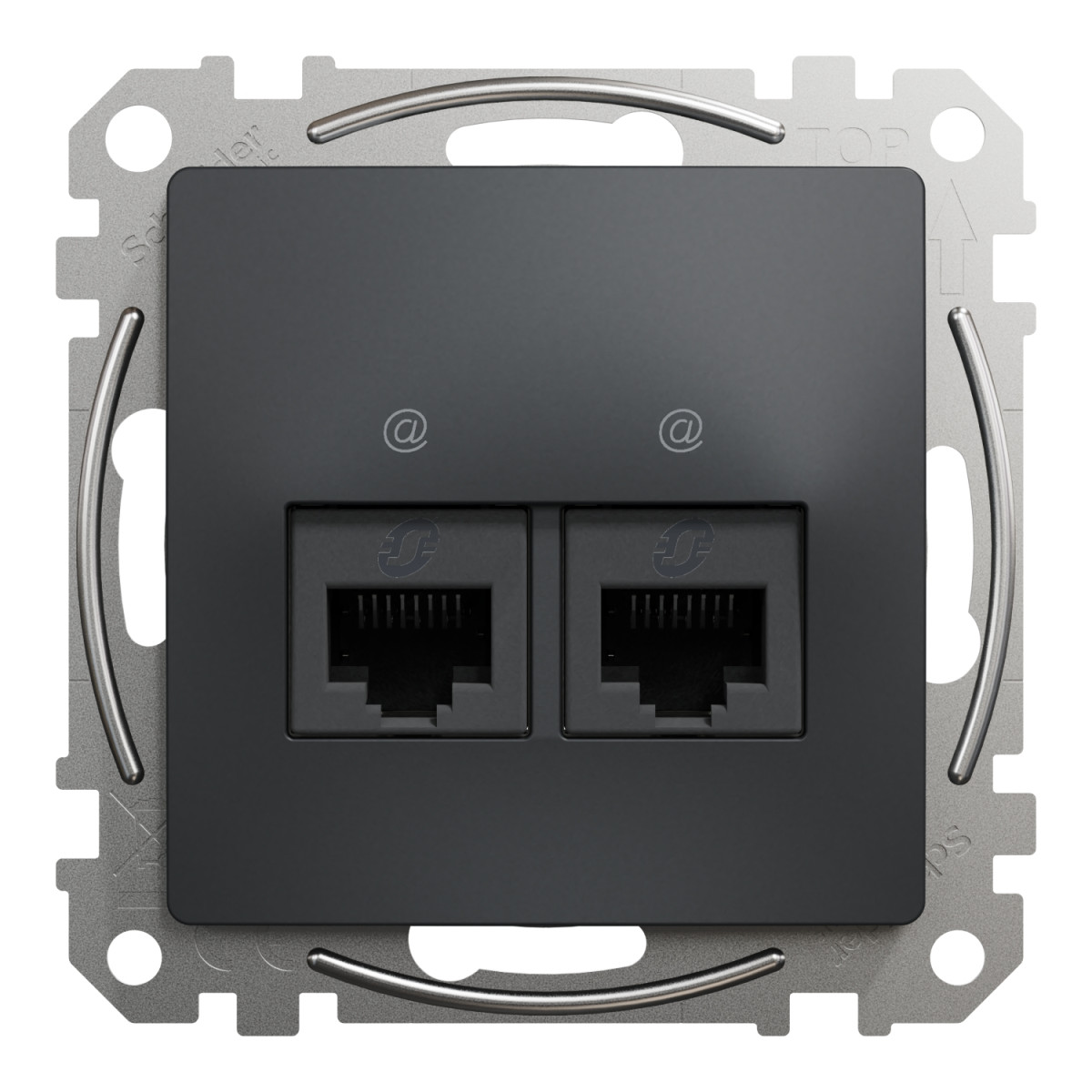 Data socket, Sedna Design & Elements, 2xRJ45 CAT6 UTP, PRO, anthracite - Зображення shnider_SDD114462_IOP-front_CL.jpg