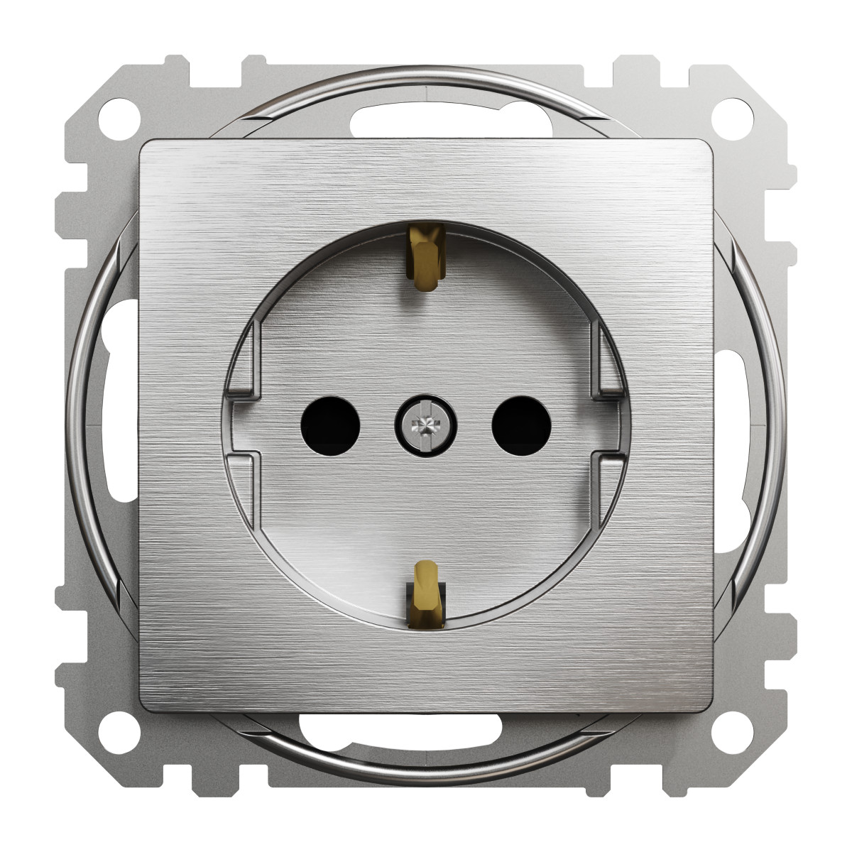Розетка з заземленням та зі шторками Матовий алюміній Sedna Elements - Зображення shnider_SDD170022_IOP-front_WD20.jpg