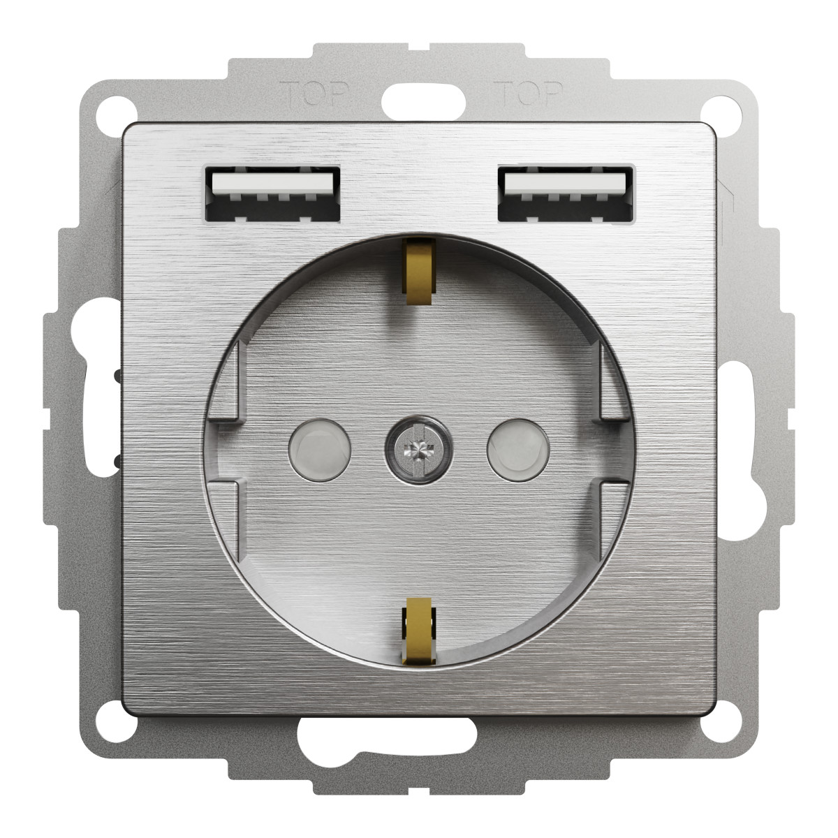 Розетка з заземленням + 2 USB тип А Матовий алюміній Sedna Elements - Зображення shnider_SDD170052_IOP-front_CL.jpg