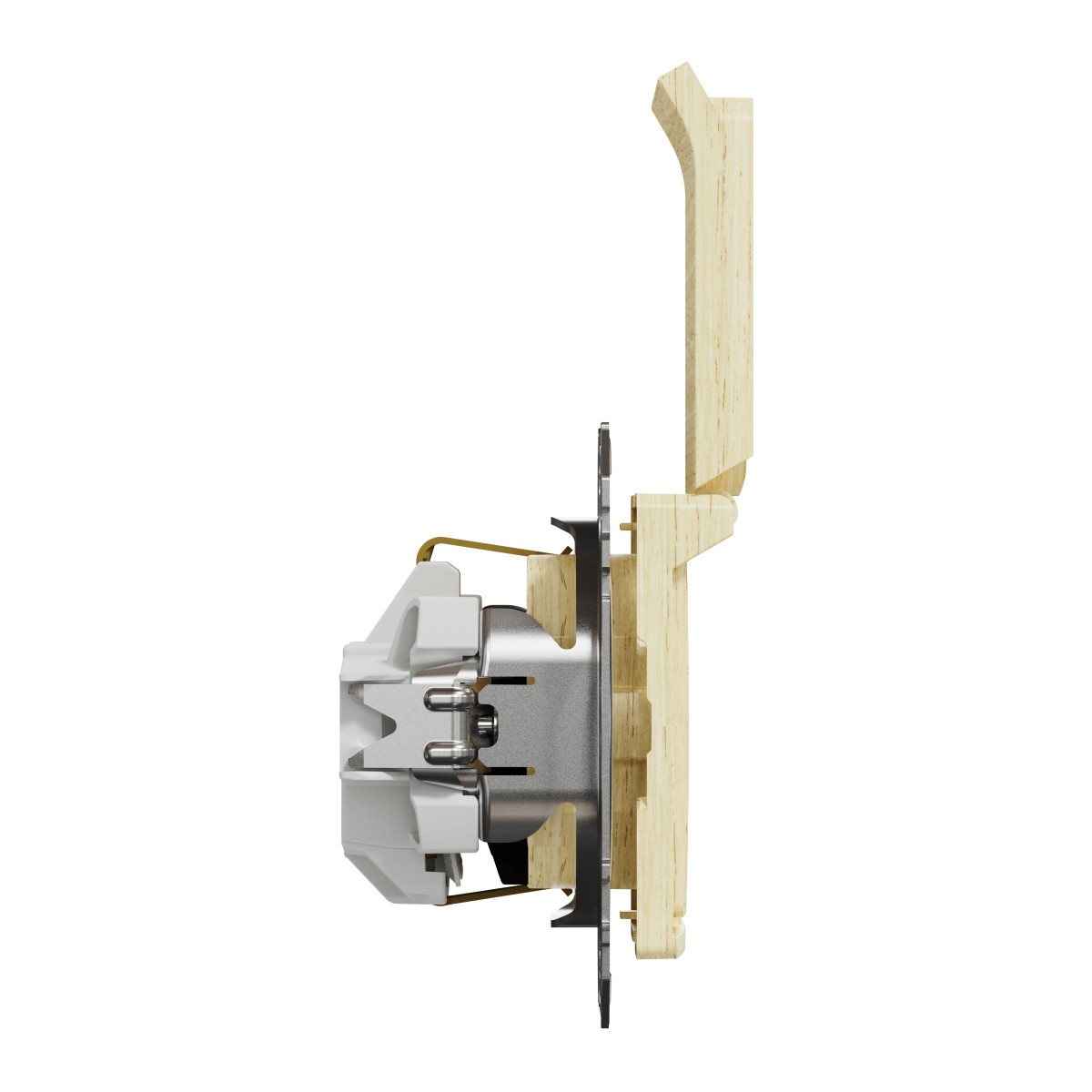 Розетка з заземленням та зі шторками, з кришкою Береза Sedna Elements - Зображення shnider_SDD180024_IOP-L_WD.jpg