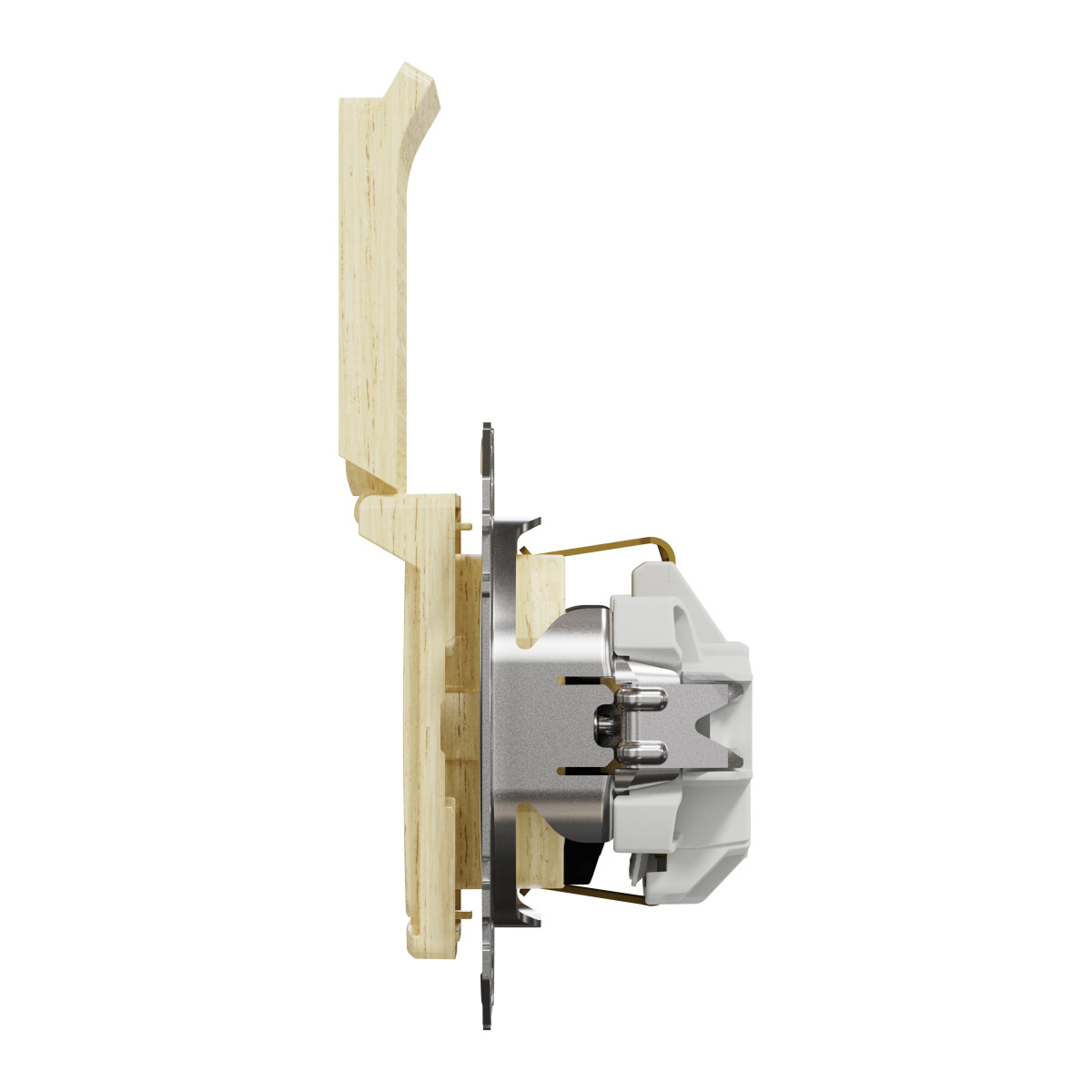 Розетка з заземленням та зі шторками, з кришкою Береза Sedna Elements - Зображення shnider_SDD180024_IOP-R_WD.jpg