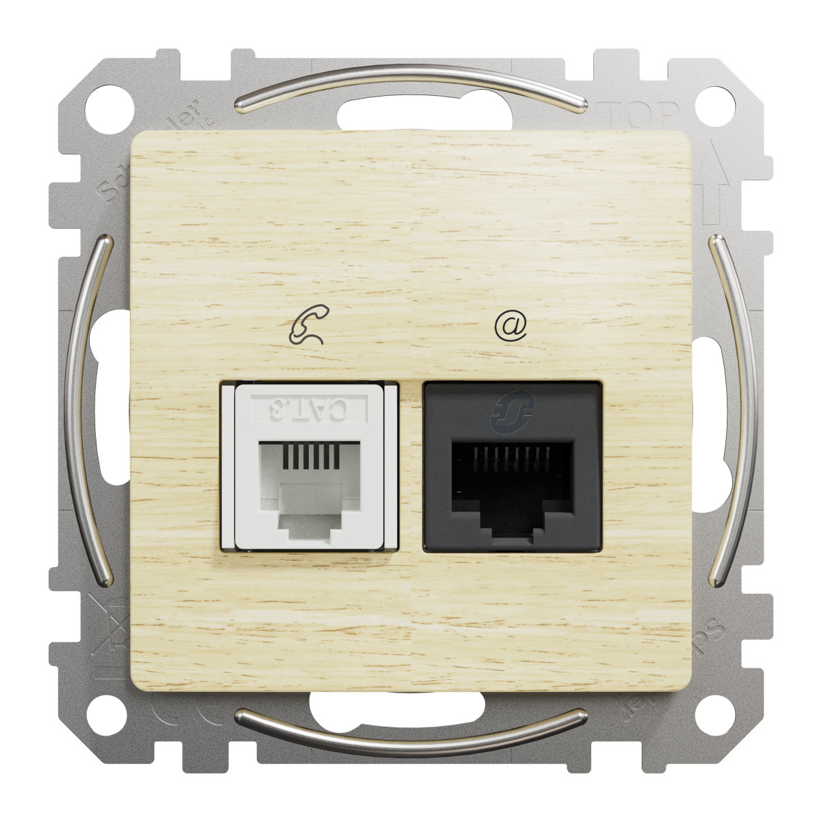 Розетка телекомунікаційна RJ45+RJ11 6UTP, береза, Sedna Design & Elements - Зображення shnider_SDD180468_IOP-front_WD20.jpg
