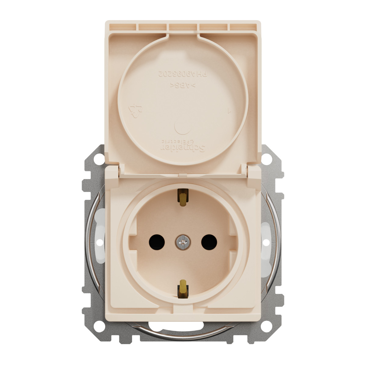 Розетка з заземлення, зі шторками, та з кришкою IP44 Бежевий Sedna Design - Зображення shnider_SDD212024_IOP-front_WD.jpg
