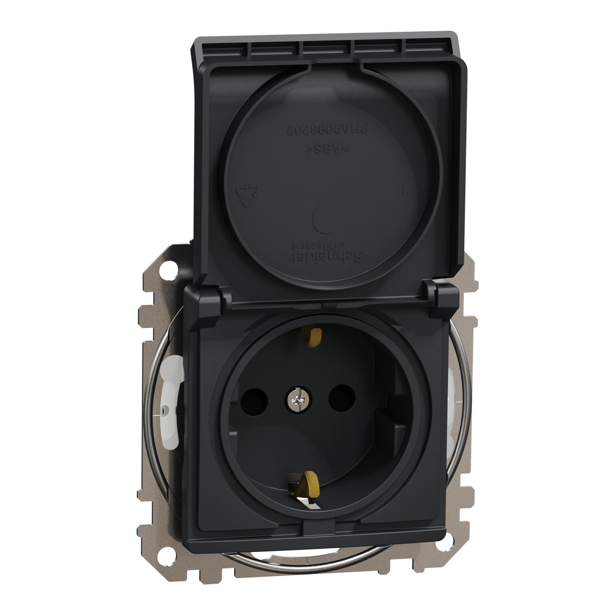 Розетка з заземлення, зі шторками, та з кришкою IP44 Чорний Sedna Design - Зображення