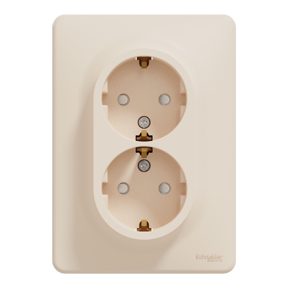 Подвійна розетка з заземленням та зі шторками Бежевий Sedna Design - Зображення shnider_SDD312221_IOP-front_WD20.jpg
