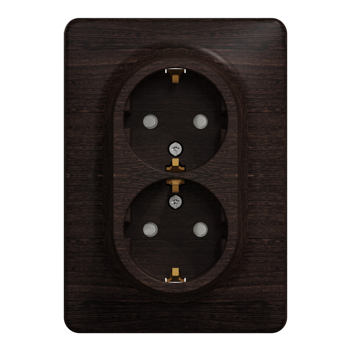 Подвійна розетка з заземленням та шторками, Венге Sedna Elements - Зображення shnider_SDD381221_IOP-front_CL.jpg